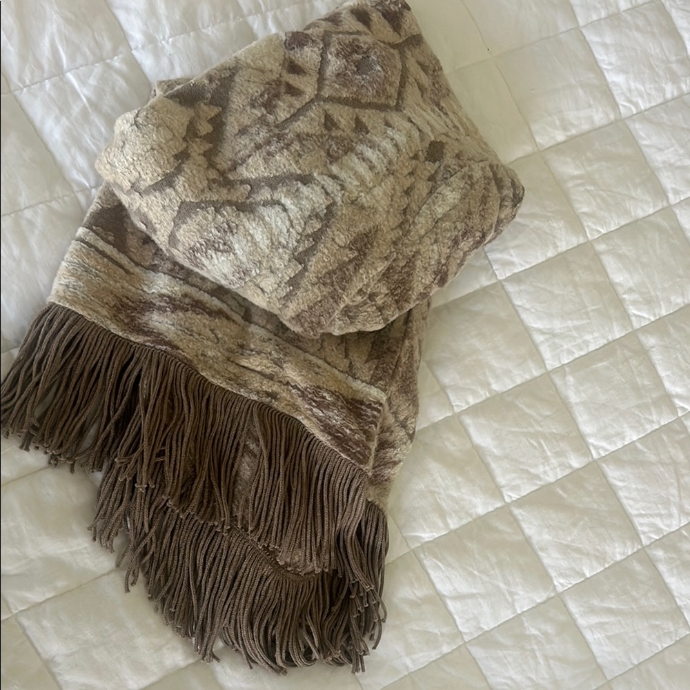 Lucky Brand Brown and Cream Accent Pillows with Fringe